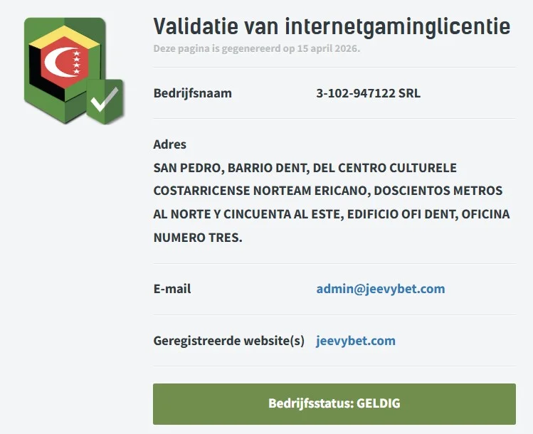 Jeevybet Casino licencia